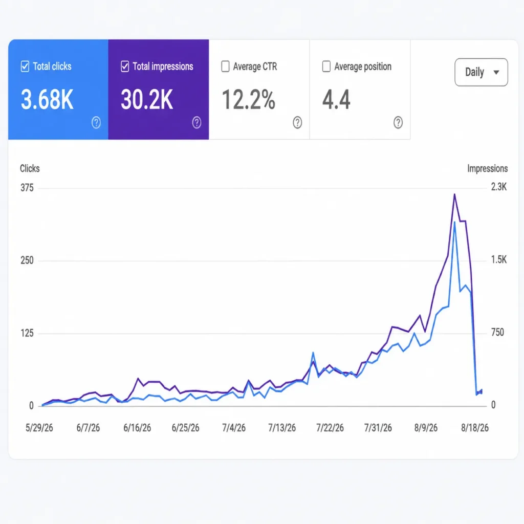 Google Search Console organic traffic growth dashboard for Digi Rathi client